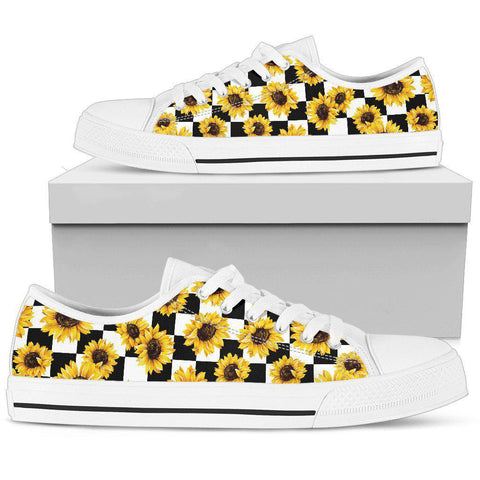 Image of Checkered Sunflower Streetwear, Hippie,Low Tops Sneaker, Multi Colored, High Quality,Handmade Crafted,Spiritual, Canvas Shoes,High Quality