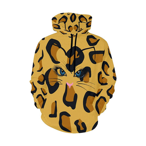 Image of Cheetah Print Cat Eyes Womens Hippie,Hoodie,Custom Printed, Handmade,Floral Floral, Bright Colorful