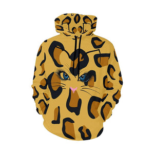 Cheetah Print Cat Eyes Womens Hippie,Hoodie,Custom Printed, Handmade,Floral Floral, Bright Colorful