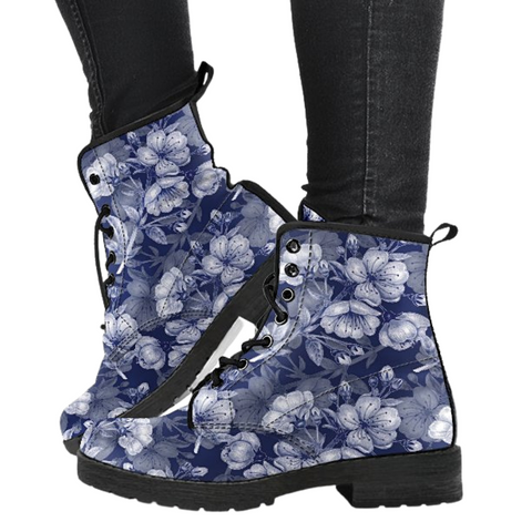 Image of Cherry Blossom Women's Vegan Leather Boots, Multi,Coloured, Combat Style,