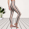 Chocolate Brown Stripe Women's Cut & Sew Casual Leggings, Yoga Pants, Polyester