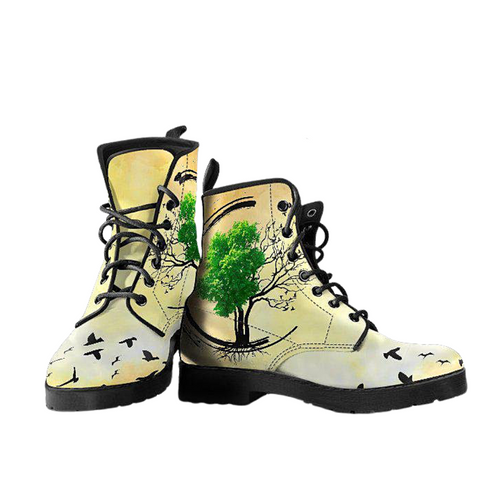 Image of Yellow Circle Tree of Life Women’s Vegan Leather Rain Boots , Hippie
