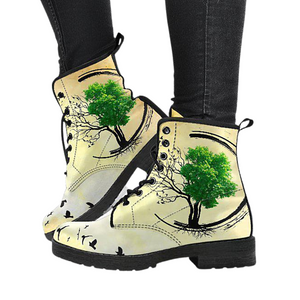 Yellow Circle Tree of Life Women’s Vegan Leather Rain Boots , Hippie
