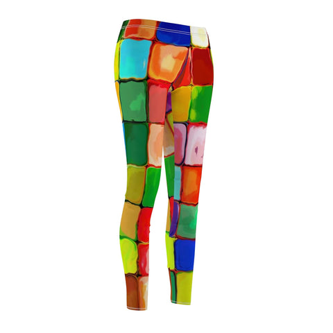 Image of Color Block Mosaic Multicolored Women's Cut & Sew Casual Leggings, Yoga Pants,