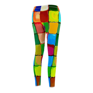 Color Block Mosaic Multicolored Women's Cut & Sew Casual Leggings, Yoga Pants,