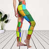 Color Block Mosaic Multicolored Women's Cut & Sew Casual Leggings, Yoga Pants,
