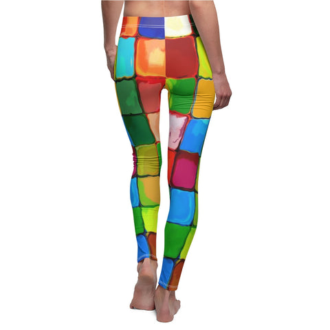 Image of Color Block Mosaic Multicolored Women's Cut & Sew Casual Leggings, Yoga Pants,