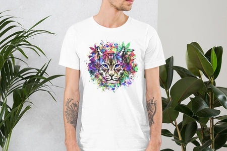 Color Burst Abstract Cat Unisex T,Shirt, Mens, Womens, Short Sleeve Shirt,