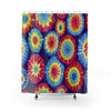 Color Burst Tie Dye Red & Blue Multicolored Shower Curtains, Water Proof Bath