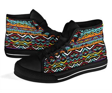 Colored ethnic mexican tribal stripes,Spiritual, Multi Colored, High Quality,Handmade Crafted,Spiritual, High Tops Sneaker, Streetwear