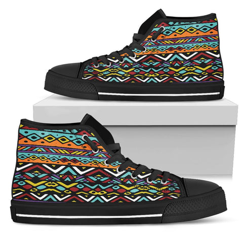 Image of Colored ethnic mexican tribal stripes,Spiritual, Multi Colored, High Quality,Handmade Crafted,Spiritual, High Tops Sneaker, Streetwear
