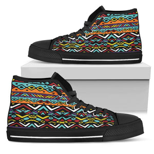 Colored ethnic mexican tribal stripes,Spiritual, Multi Colored, High Quality,Handmade Crafted,Spiritual, High Tops Sneaker, Streetwear