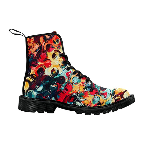 Image of Colorful Abstract Design Combat Style Boots, Custom Boots,Boho Chic Boots,Spiritual ,Comfortable Boots