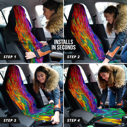 Image of Abstract Floral Petals Car Seat Covers, Colorful Front Seat Protectors Pair,