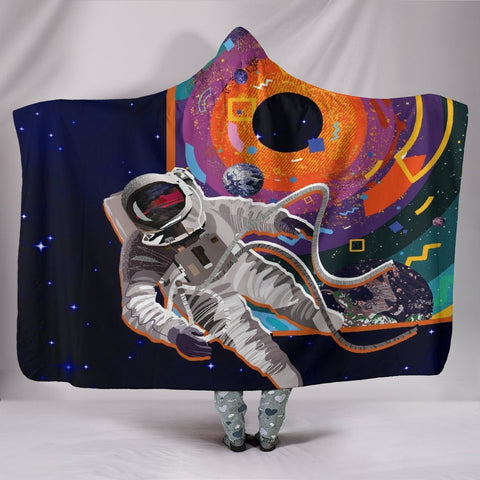 Image of Colorful Abstract Galaxy Spaceman Blanket,Sherpa Blanket,Bright Colorful, Hooded blanket,Blanket with Hood,Soft Blanket,Hippie Hooded