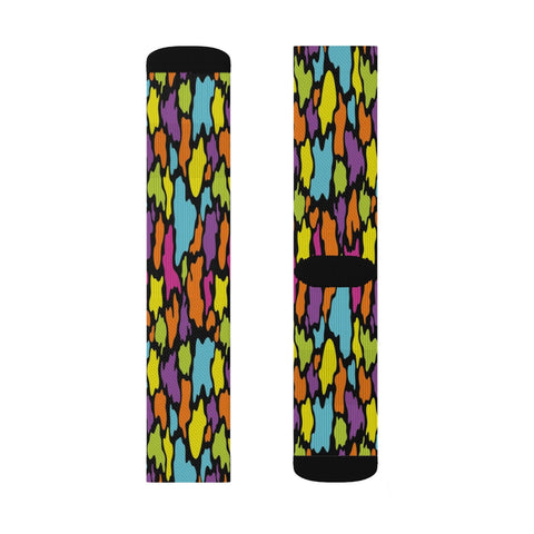 Image of Colorful Abstract Paint Blobs Long Sublimation Socks, High Ankle Socks, Warm and