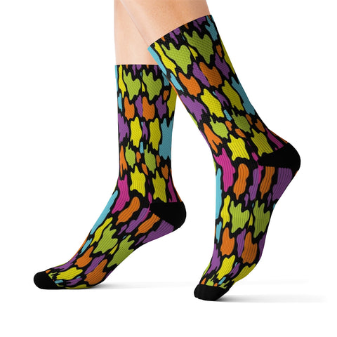 Image of Colorful Abstract Paint Blobs Long Sublimation Socks, High Ankle Socks, Warm and