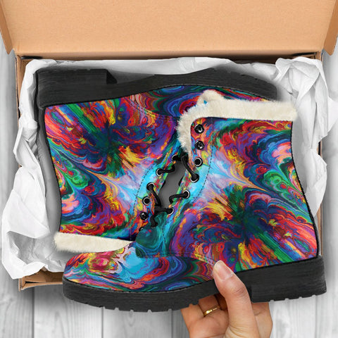 Image of Colorful Abstract Paint Custom Boots,Chic boots,Spiritual Classic Boot,Rain Boots,Hippie,Combat Style Boots,Emo Punk Boots,Goth Winter Boots