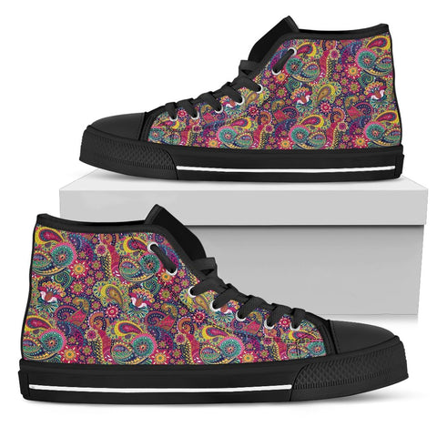 Image of Colorful Abstract Paisley High Tops Sneaker,Spiritual,Multi Colored,High Quality,Handmade Crafted,Streetwear,All Star,Custom Shoes