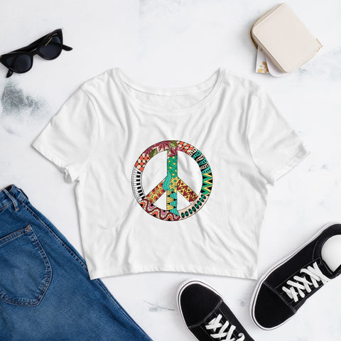 Image of Colorful Abstract Piano Peace Sign Women’S Crop Tee, Fashion Style Cute crop