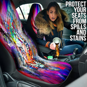 Abstract Tiger Print Car Seat Covers, Colorful Front Seat Protectors Pair, Auto