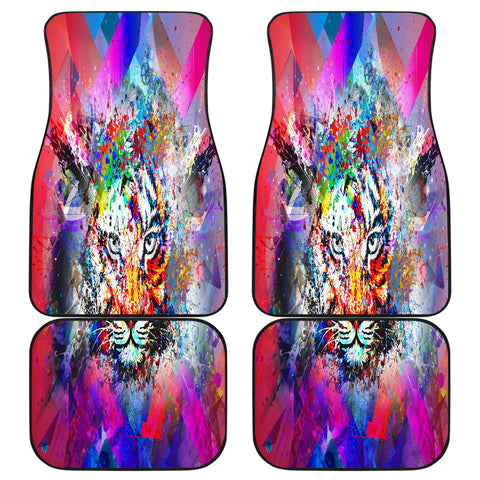 Image of Colorful Abstract Tiger Car Mats Back/Front, Floor Mats Set, Car Accessories