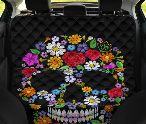 Image of Colorful Abstract Floral Skull , Vibrant Car Back Seat Pet Covers, Backseat