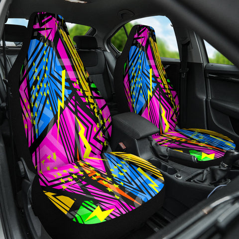 Image of Abstract Geometric Pattern Car Seat Covers, Colorful Front Seat Protectors Pair,