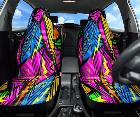 Image of Abstract Geometric Pattern Car Seat Covers, Colorful Front Seat Protectors Pair,