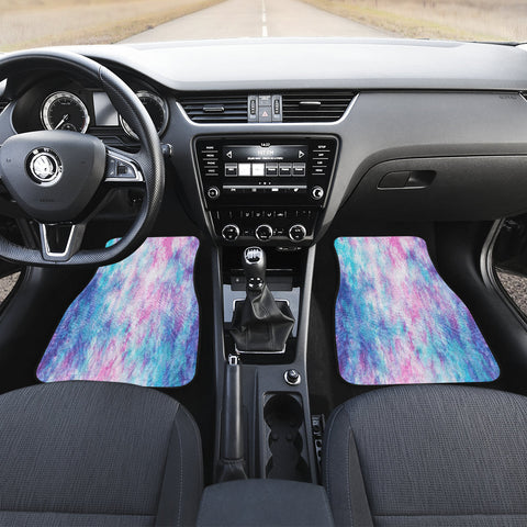 Image of Colorful Blue Pink Cotton Candy Abstract Art Tie Dye Print Car Mats Back/Front,