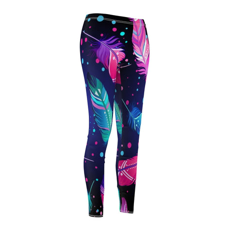 Image of Colorful Blue Purple Feather Multicolored Women's Cut & Sew Casual Leggings,