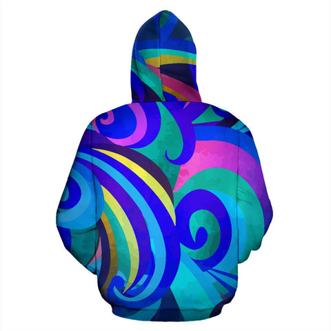 Image of Colorful Blue Swirl Hippie Hoodie,Custom Hoodie, Bright Colorful, Fashion Wear,Fashion Clothes,Handmade Hoodie,Floral,Pullover Hoodie