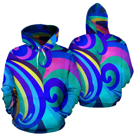 Image of Colorful Blue Swirl Hippie Hoodie,Custom Hoodie, Bright Colorful, Fashion Wear,Fashion Clothes,Handmade Hoodie,Floral,Pullover Hoodie