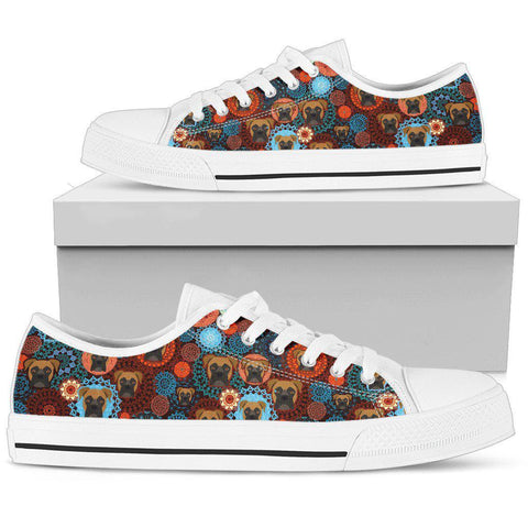 Image of Colorful Boxer Dog Paisley Canvas Shoes,High Quality, Boho,Streetwear,All Star,Custom Shoes,Women's Low Top,Bright Colorful,Mandala shoes