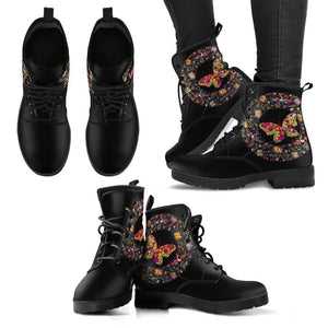 Colorful Butterflies Decor Women's Vegan Leather Boots, Handcrafted Rain Shoes,