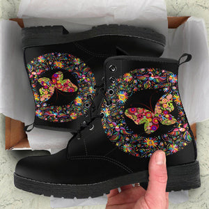 Colorful Butterflies Decor Women's Vegan Leather Boots, Handcrafted Rain Shoes,