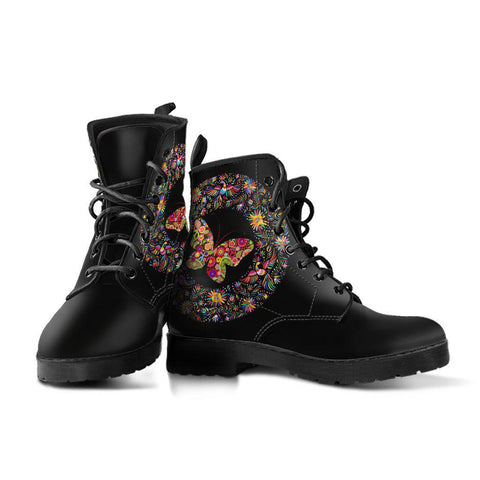 Image of Colorful Butterflies Decor Women's Vegan Leather Boots, Handcrafted Rain Shoes,