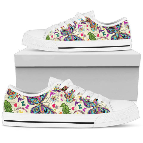 Image of Colorful Butterfly Canvas Shoes,High Quality, Hippie, Low Tops Sneaker,Streetwear, Multi Colored,All Star,Custom Shoes,Women's Low Top