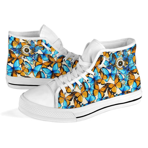 Colorful Butterfly Clock Multi Colored, High Tops Sneaker, Spiritual, High Quality,Handmade Crafted, Boho,Streetwear,All Star,Custom Shoes
