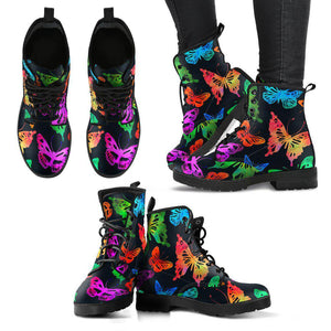 Colorful Abstract Butterflies Women's Boots, Vegan Leather, , Ankle