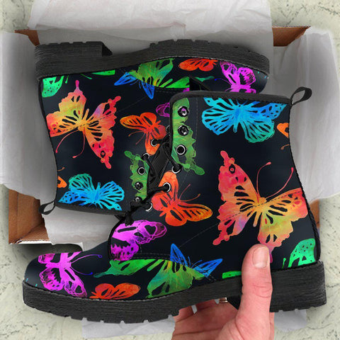 Image of Colorful Abstract Butterflies Women's Boots, Vegan Leather, , Ankle