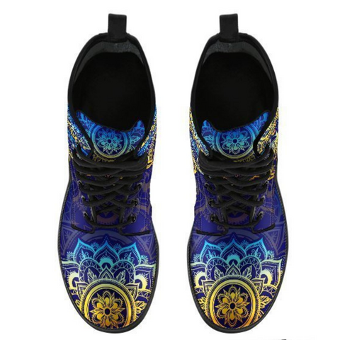 Image of Blue Gold Butterfly Women's Vegan Leather Boots, Multi,Coloured, Combat Style,
