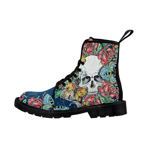 Colorful Butterfly Skull Womens Boot, Combat Style Boots, Rain Boots,Hippie,Combat Style Boots