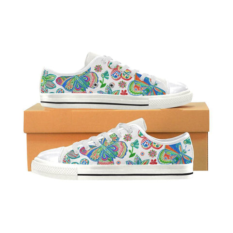 Image of Colorful Butterfly Womens Low Top Sneakers, Multi Colored, Hippie, High Quality,Handmade Crafted
