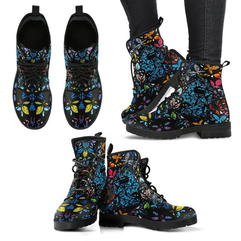 Image of Handmade Colorful Butterflies Women's Boots - Vegan Leather, Multi-Colored, Combat Style, Leather Ankle, Unique Design Shoes