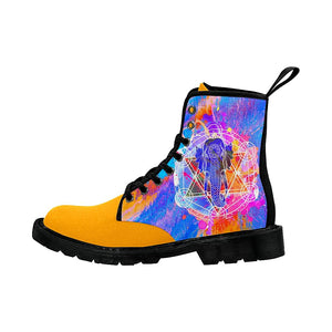 Colorful Chakra Elephant Womens Boots, Custom Boots,Boho Chic Boots,Spiritual Combat Style Boots