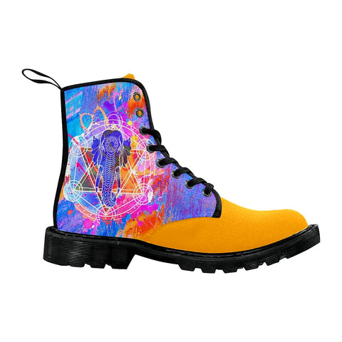 Image of Colorful Chakra Elephant Womens Boots, Custom Boots,Boho Chic Boots,Spiritual Combat Style Boots