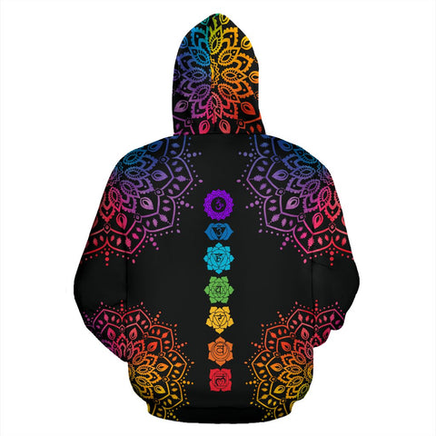 Image of Colorful Chakra Mandala Hippie Hoodie,Custom Hoodie, Fashion Wear,Fashion Clothes,Handmade Hoodie,Floral,Pullover Hoodie