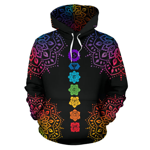 Image of Colorful Chakra Mandala Hippie Hoodie,Custom Hoodie, Fashion Wear,Fashion Clothes,Handmade Hoodie,Floral,Pullover Hoodie