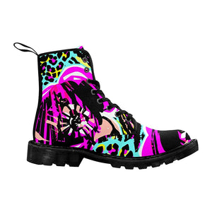 Colorful Cheetah Flower Women Boots Lolita Combat Boots,Hand Crafted,Multi Colors